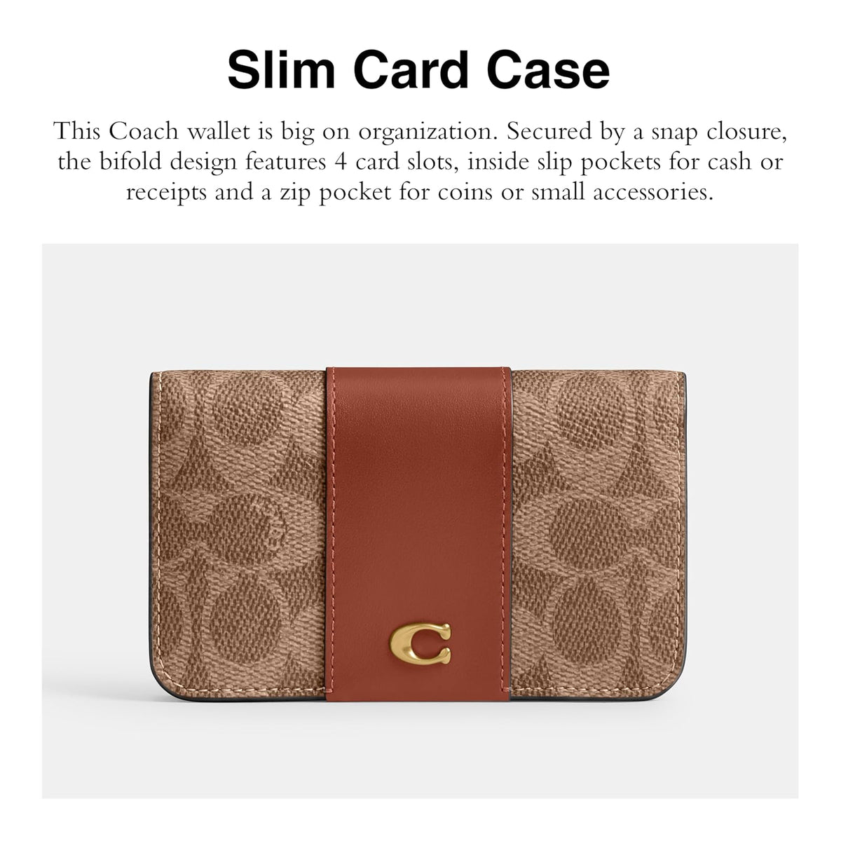 Coach - Funda delgada para tarjetas para mujer, B4/Tan Caramelo, Estuche para tarjetas delgado