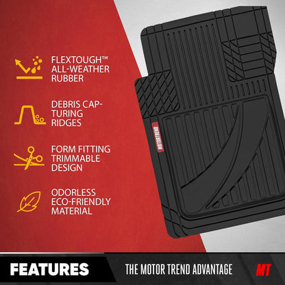 Motor Trend FlexTough - Juego Completo de Alfombrillas de Goma Negras avanzadas con Forro de Carga, Borde Combinado Delantero y Trasero para Adaptarse a Automóviles, Furgonetas, SUV, Todo Tipo de Clima