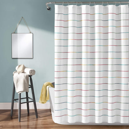 Lush Decor - Cortina de ducha de algodón teñido con hilo degradado, 72 pulgadas de ancho x 72 pulgadas de largo, arcoíris - Cortinas de ducha de tela - Cortina de baño a rayas - Decoración de granja y - Arco iris