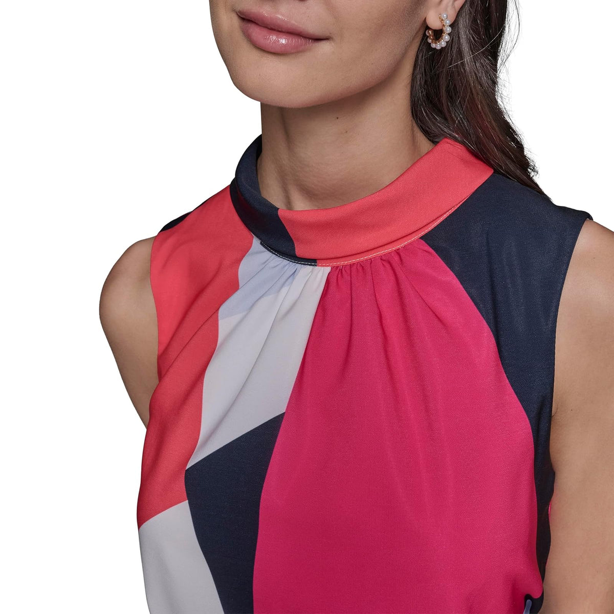 KARL LAGERFELD Mock Neck Patterned Contrasting Colors Midi Dress Vestido Mujer