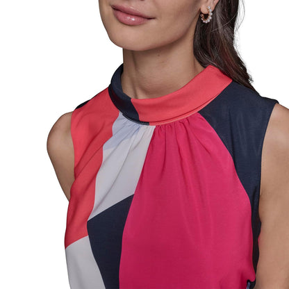 KARL LAGERFELD Mock Neck Patterned Contrasting Colors Midi Dress Vestido Mujer