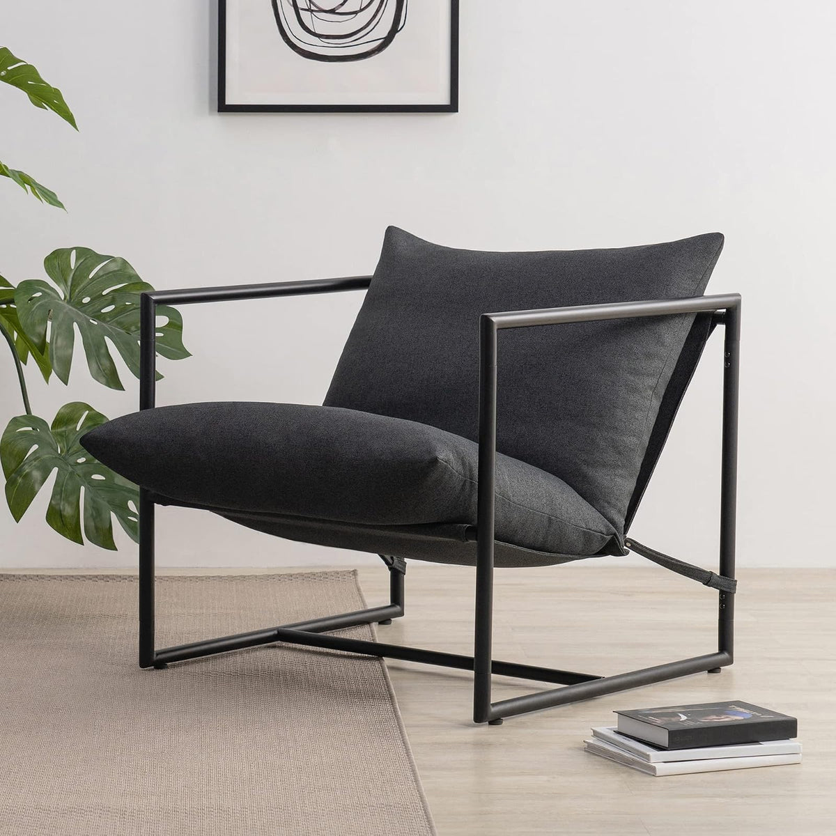 ZINUS Aidan Sling Accent Sillón con Marco de Metal con amortiguación de Espuma triturada, Gris Oscuro