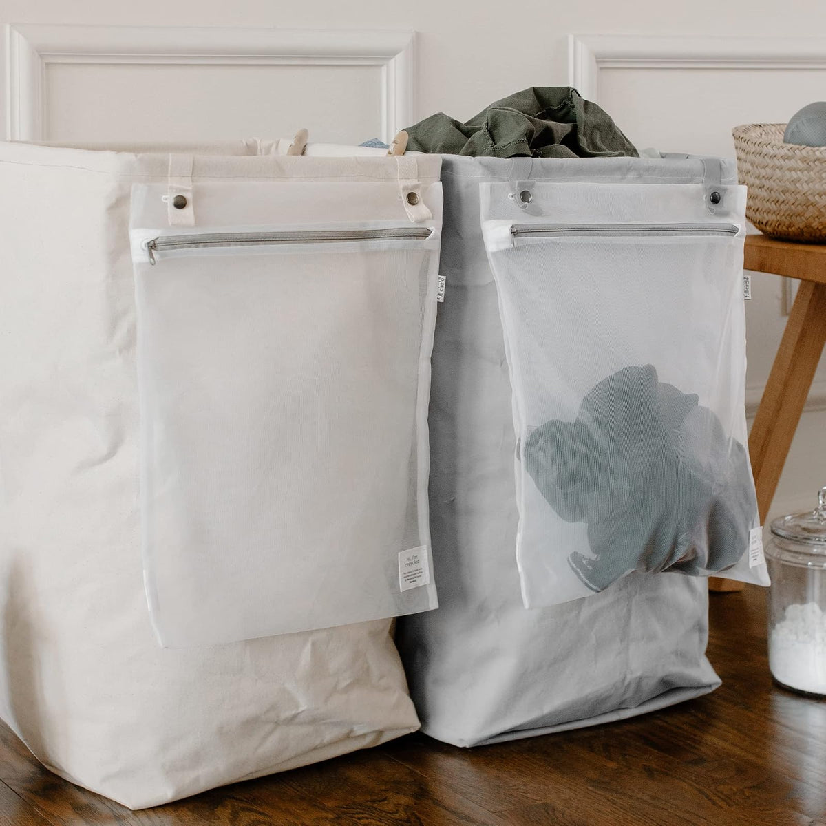 Cesto plegable de gran tamaño para ropa sucia y toallas, bolsa de lavandería de algodón orgánico de pie alto con asas largas, ideal para baño, recámara o habitación de los niños, tamaño grande natural