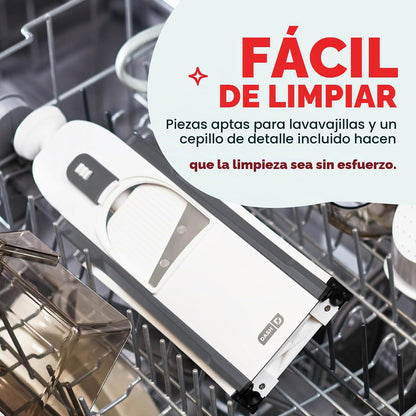 DASH Safe Slice® Cortador de Mandolina, Juliana y Dados para Verduras | 30+ Ajustes de Corte y Grosor | Contenedor y Cepillo Incluidos | Color Gris