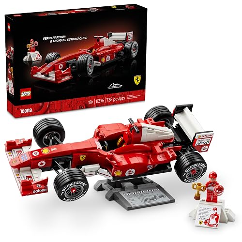 LEGO Icons Ferrari F2004 y Michael Schumacher – Kit de Modelo de Auto – Vehículo de Carreras de F1 Ferrari – Producto Coleccionable de Formula 1 para Adultos – 11375