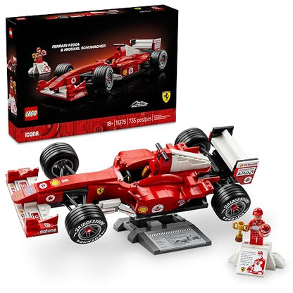 LEGO Icons Ferrari F2004 y Michael Schumacher – Kit de Modelo de Auto – Vehículo de Carreras de F1 Ferrari – Producto Coleccionable de Formula 1 para Adultos – 11375