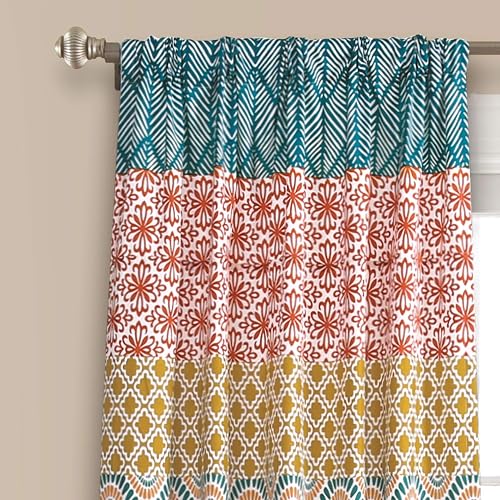 Lush Decor Par de Cortinas de Ventana de Rayas Bohemias Coloridas con diseño Atrevido, 52 Pulgadas de Ancho x 84 Pulgadas de Largo, Turquesa y Naranja