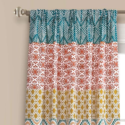 Lush Decor Par de Cortinas de Ventana de Rayas Bohemias Coloridas con diseño Atrevido, 52 Pulgadas de Ancho x 84 Pulgadas de Largo, Turquesa y Naranja