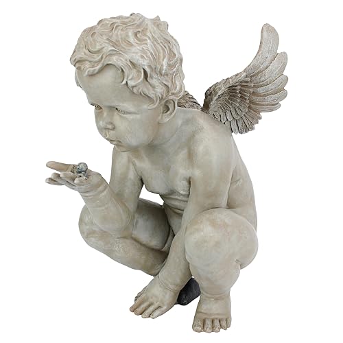 Design Toscano EU4360 Life'S Mysteries Estatua de jardín de querubines, 15 Pulgadas, Piedra Antigua