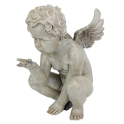 Design Toscano EU4360 Life'S Mysteries Estatua de jardín de querubines, 15 Pulgadas, Piedra Antigua