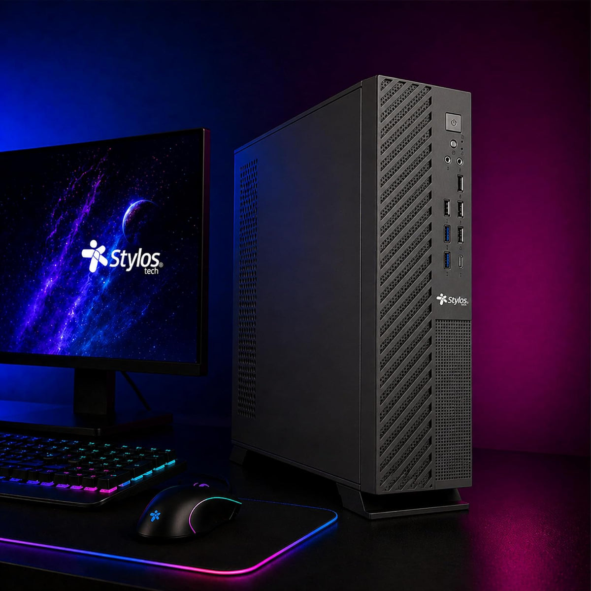 Gabinete Slim Mince ITX Negro con Fuente de Poder 500W Stylos Tech