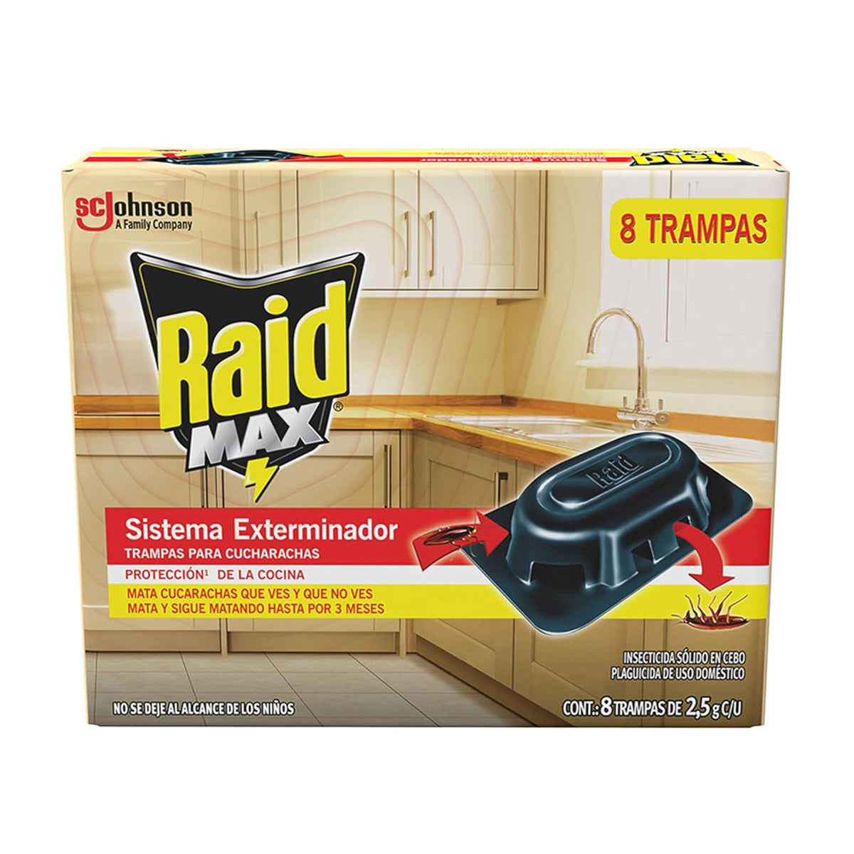 Raid MAX Trampas Insecticida Mata Cucarachas Sistema Exterminador, 8 Piezas