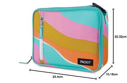 PackIt - Fiambrera clásica congelable, estilo retro, construida con tecnología ECOFREEZE, totalmente congelable, plegable, reutilizable, con bolsillo frontal con cierre y asa de hebilla, diseñada para