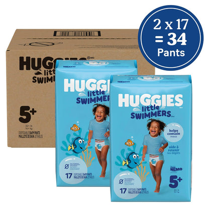 Huggies Little Swimmers - Pañales desechables para natación, Paquete de 2 pantalones de baño, Large