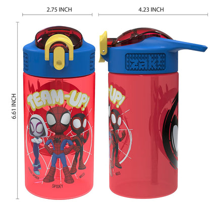 Zak Designs Marvel Spider-Man - Botella de agua para niños con tapa de boquilla y bucle de transporte, plástico duradero, diseño a prueba de fugas para viajes (16 onzas, paquete de 2, Spidey y sus