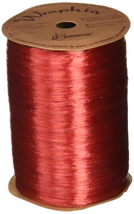 Berwick Offray Imperial Red Pearlized Raffia Ribbon, 1/4 pulgadas de ancho, 100 yardas, 7 mm
