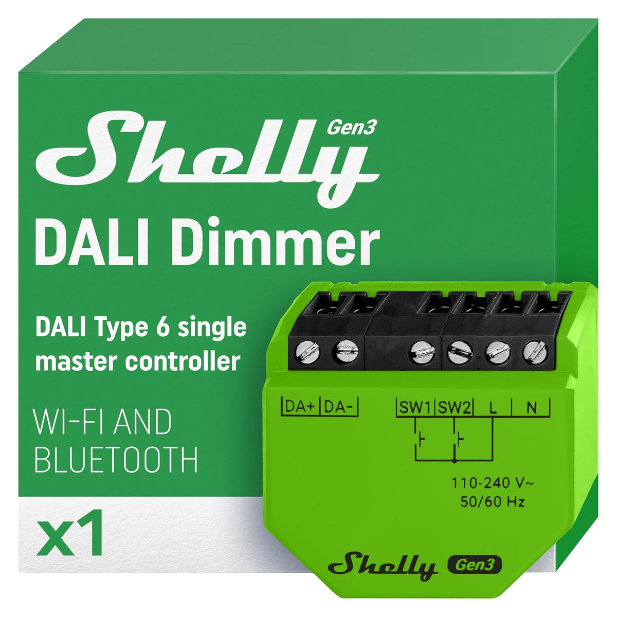 Shelly DALI Dimmer Gen3 -Regulador de Luz LED, Wi-Fi y Bluetooth, Luminarias DALI, Alimentación de Bus Integrada, Control Remoto App iOS y Android, No HUB, Alexa, Smart Home, SmartThings