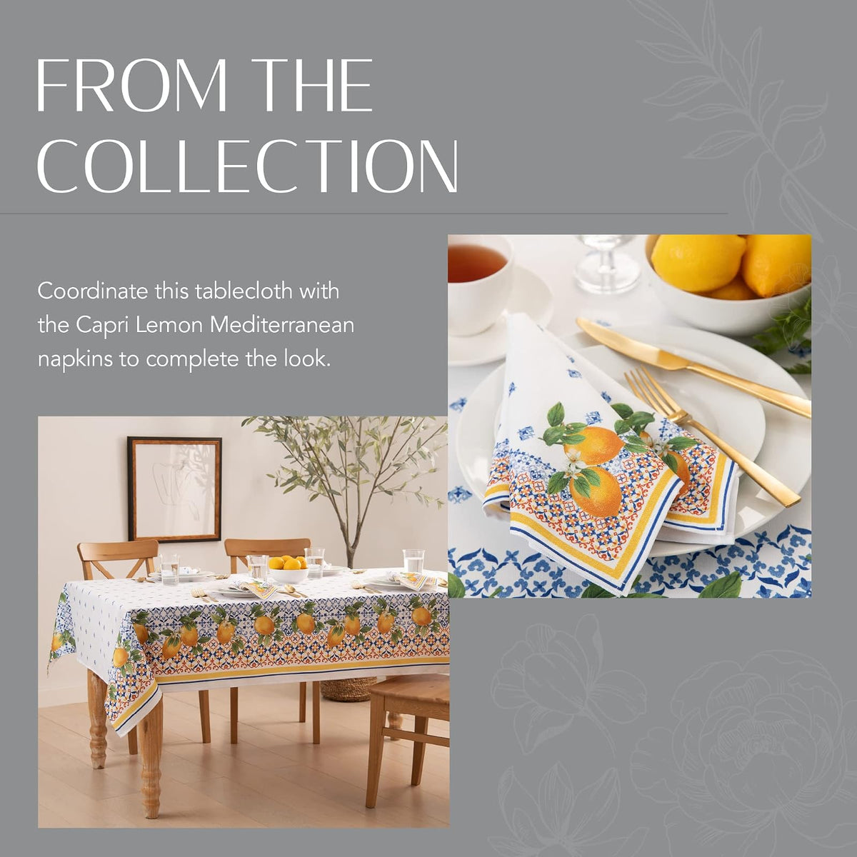Elrene Home Fashions - Mantel de Tela Capri de limón de Doble Borde mediterráneo de Primavera/Verano, Redondo, 70 x 70 Pulgadas