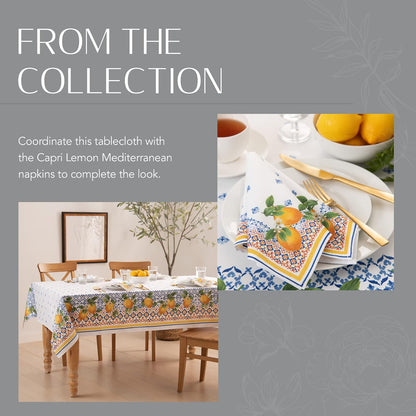 Elrene Home Fashions - Mantel de Tela Capri de limón de Doble Borde mediterráneo de Primavera/Verano, Redondo, 70 x 70 Pulgadas