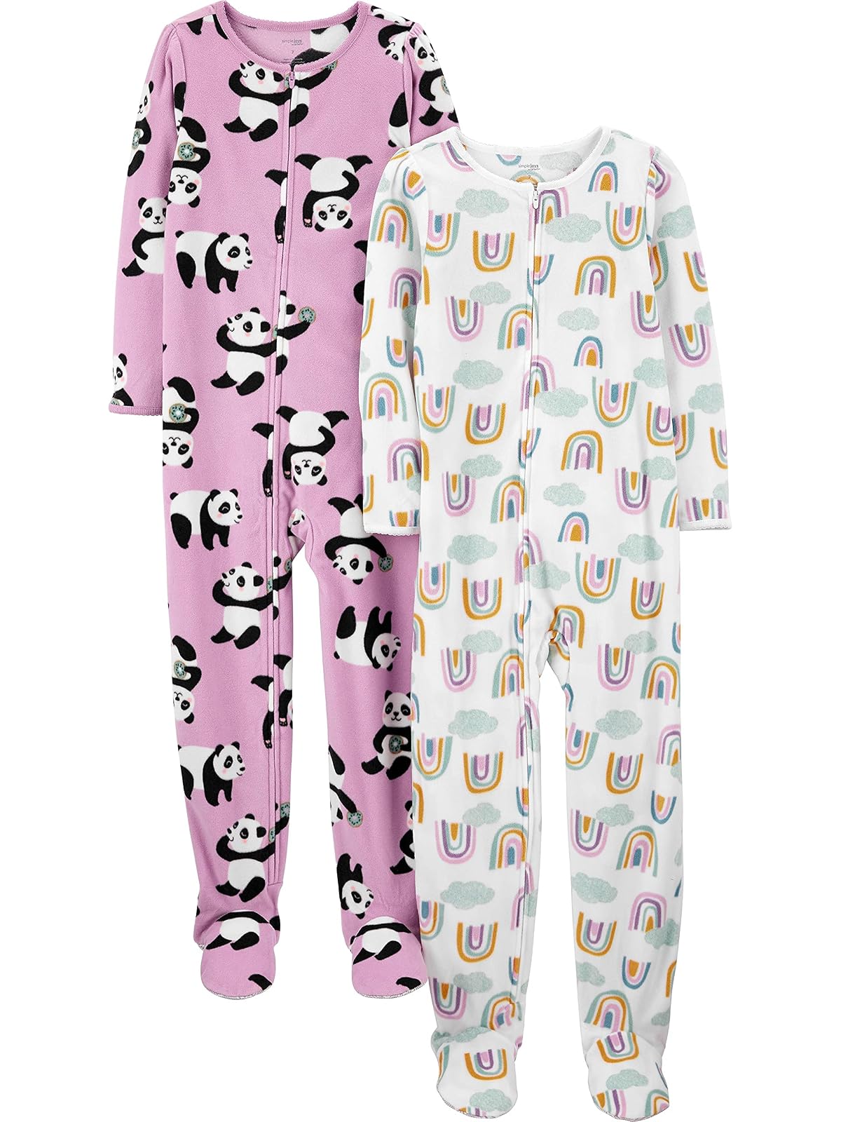 Simple Joys by Carter's Pijama Polar con Pies para Niña, Paquete de 3 - 6 - Panda - Arco Iris Blanco