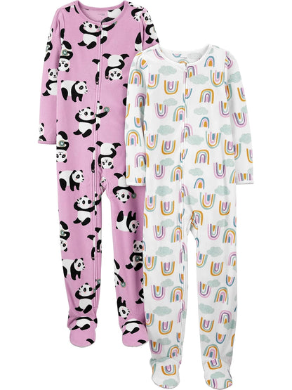 Simple Joys by Carter's Pijama Polar con Pies para Niña, Paquete de 3 - 6 - Panda - Arco Iris Blanco