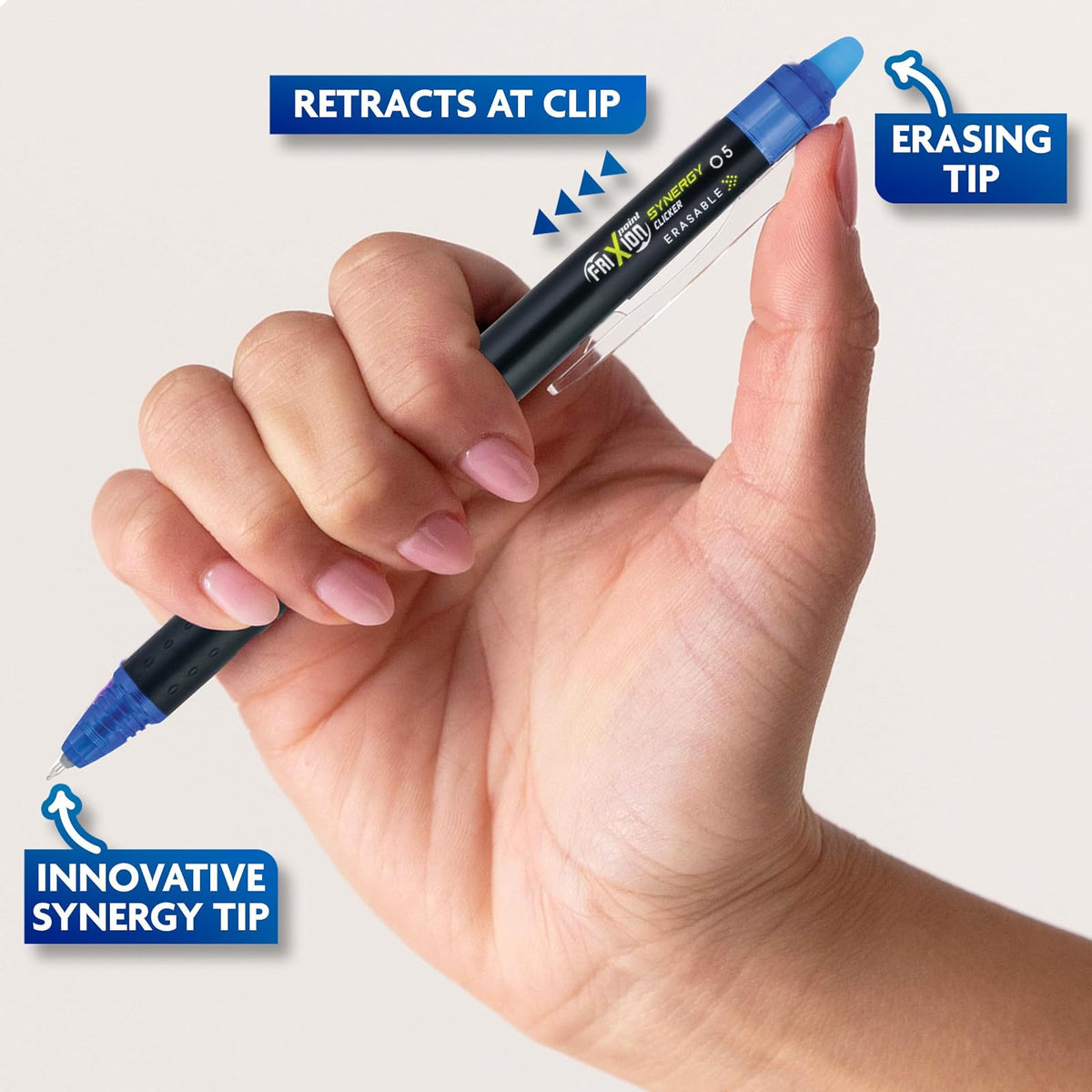 Pilot FriXion Synergy Clicker - Bolígrafos de tinta de gel retráctil, punta extrafina de 0,5 mm, paquete de 5, colores surtidos, bolígrafos borrables FriXion 0,5, ideales para escritura escolar y