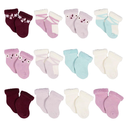 Gerber Calcetines Antideslizantes para Bebé, Paquete de 12 - 3-6 Meses - Jardín lavanda
