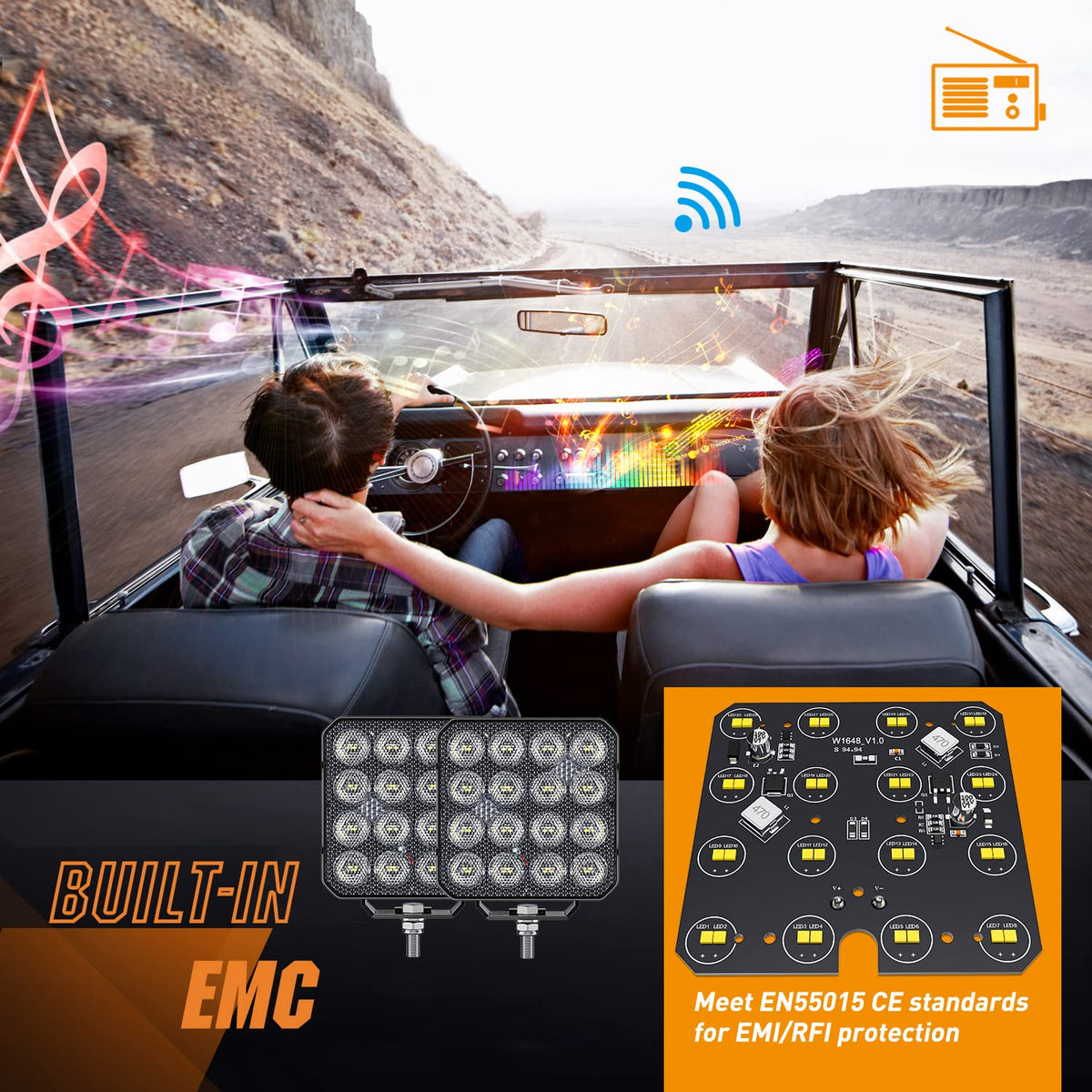 Nilight - Cápsulas LED de 4.4 pulgadas, 2 luces de trabajo de 48 W 4780 lm, ángulo de haz de inundación EMC integrado de 90 ° para luces todoterreno, luz lateral de respaldo trasera para tractor, camión, barco, ATV, UTV, 5 años de garantía