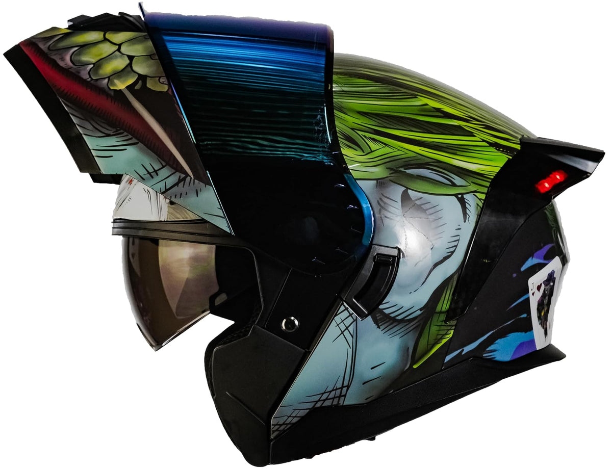 KOV Casco Abatible Joker Guasón Moto DC Comics Led + Lentes (M)