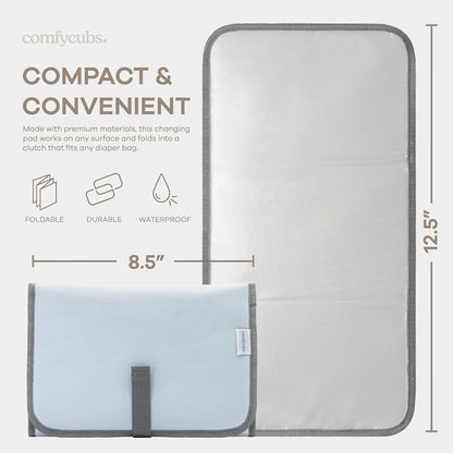 Colchoneta Cambiador de Bebé Compacta – Comfy Cubs, Impermeable y Plegable con Almohadilla Suave, Ligera y Portátil para Viaje – Diseño Unisex en Colores Modernos Azul Mar