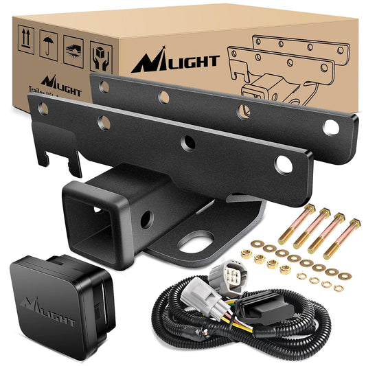 Nilight - Kit receptor de enganche para remolque y parachoques trasero JK-61A de 2 pulgadas, compatible con Jeep Wrangler JK de 4 puertas y 2 puertas Unlimited 2007-2018, con arnés de cableado de 4 pines (no incluye los modelos JL)