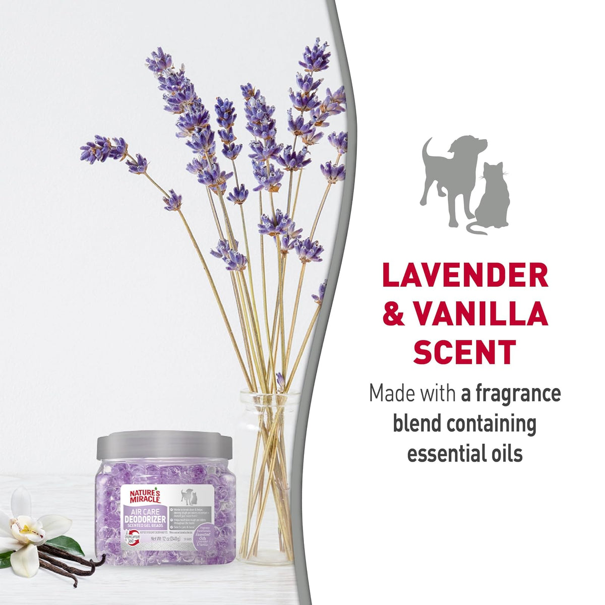 Natures Miracle Perlas Eliminadoras de Olores para Hogar y Mascotas, Aroma Lavanda y Vainilla, Neutraliza Malos Olores, 340 g