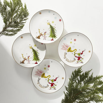 Lenox Set 4 Platos para Ensalada Merry Grinchmas Porcelana Surtidos 20 cm El Grinch