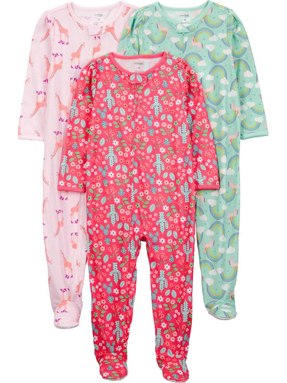 Simple Joys by Carter's - Paquete de 3 pijamas de poliéster resistentes al fuego para niñas
