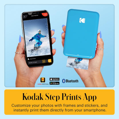 Kodak Step Instant Photo Printer with Bluetooth/NFC, Zink Technology & Kodak App for iOS & Android (Blue) Go Bundle