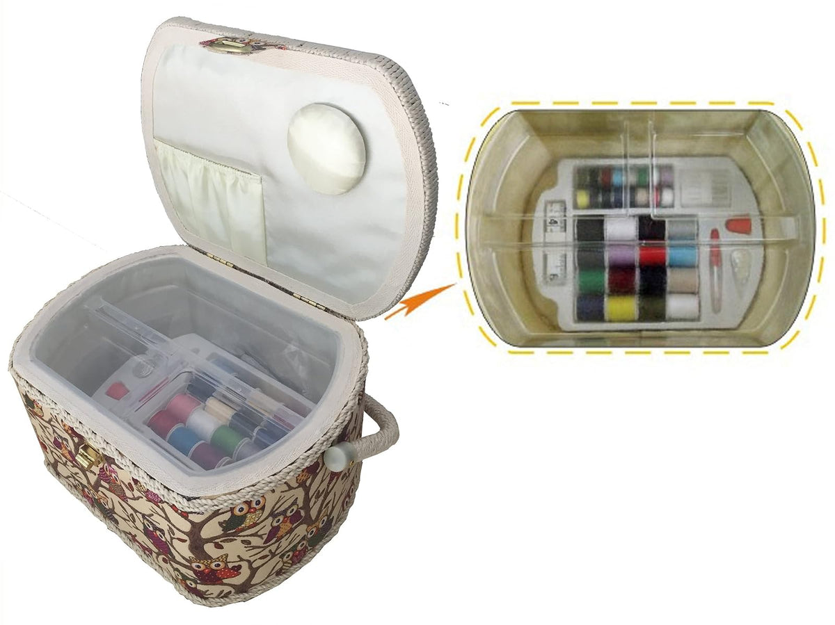 Michley Cesta de Costura con Kit de Costura, Búhos, 1