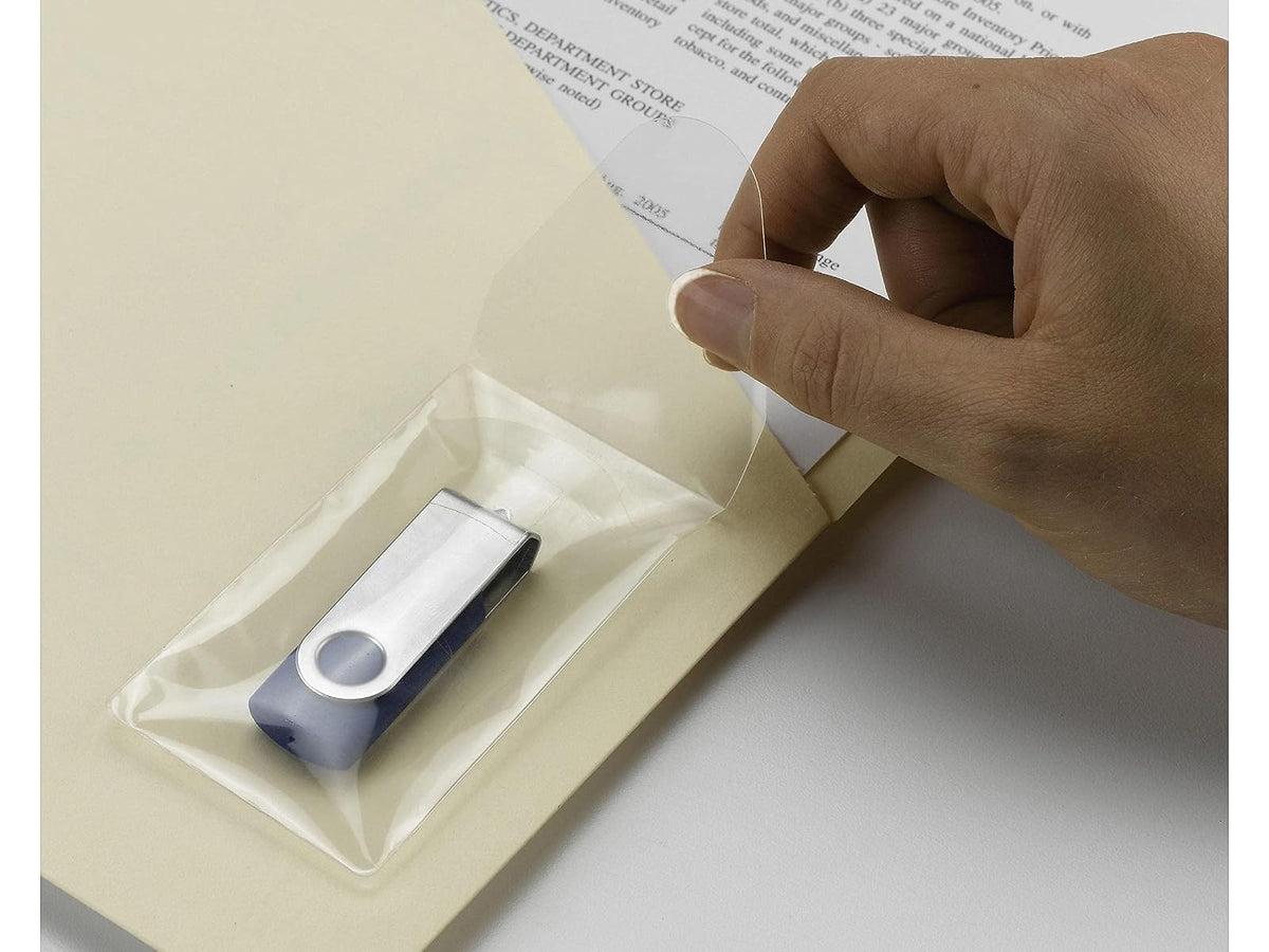 Smead 68150 - Bolsillo para unidad flash USB autoadhesiva, 2 pulgadas de ancho x 3,5 pulgadas de alto, transparente 6 por paquete