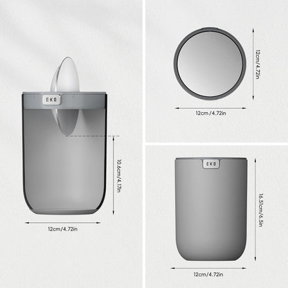 EKO - cubeta de basura de computadora con tapa abatible para mesa pequeña de 0.4 galones redondo para oficina, hogar, automóvil (gris)