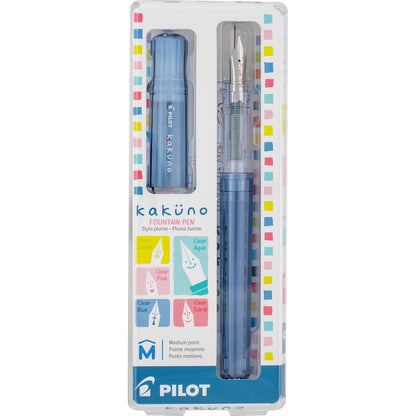 PILOT Pluma Fuente Kakuno, barril color azul traslúcido, punto mediano, estuche con una pieza