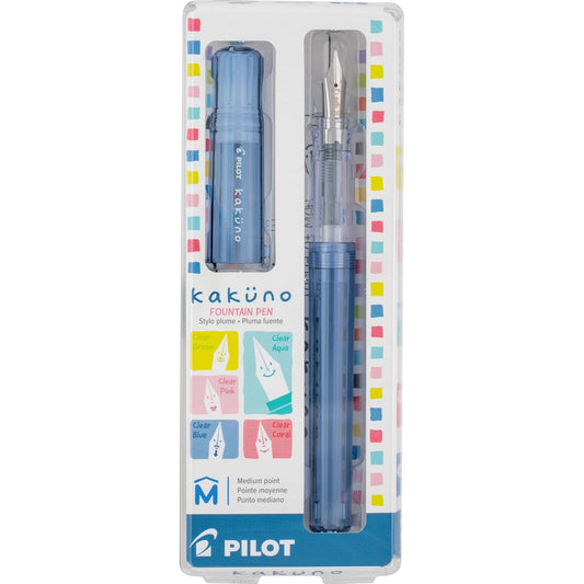 PILOT Pluma Fuente Kakuno, barril color azul traslúcido, punto mediano, estuche con una pieza
