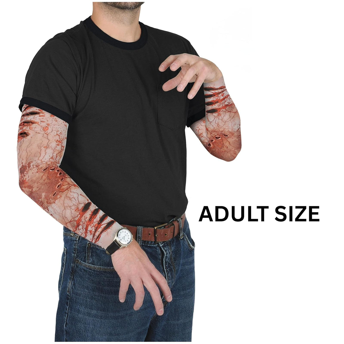 Beistle Zombie Bite Party Sleeve 1 par de ropa de Halloween, accesorio de disfraz, talla única, rojo/negro/marrón