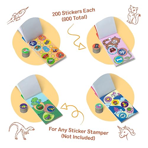 Melissa & Doug - Sticker Wow!™ Mini Cuaderno de Actividades y calcomanías de Recarga, Paquete de 4 (Dinosaurio, Mascotas, Cosas favoritas, 1 Paquete de Sorpresa) - 200 calcomanías Cada uno