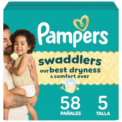 PAMPERS Swaddlers Pañales Desechables Unisex Etapa 5, 58 Uds, Bebé +12 Kg