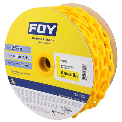 Foy 143421 Cadena plástica calibre 6 mm de 25 m, color amarillo