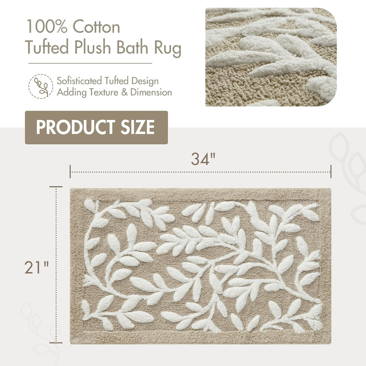 Madison Park Serene - Alfombra de baño 100% algodón, diseño de Hojas Florales de Alta y Baja, Lujosa Alfombra de baño de Pelo Medio, Absorbente, Secado rápido, decoración de Ducha, 21 x 34 Pulgadas,