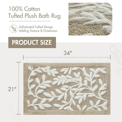 Madison Park Serene - Alfombra de baño 100% algodón, diseño de Hojas Florales de Alta y Baja, Lujosa Alfombra de baño de Pelo Medio, Absorbente, Secado rápido, decoración de Ducha, 21 x 34 Pulgadas,