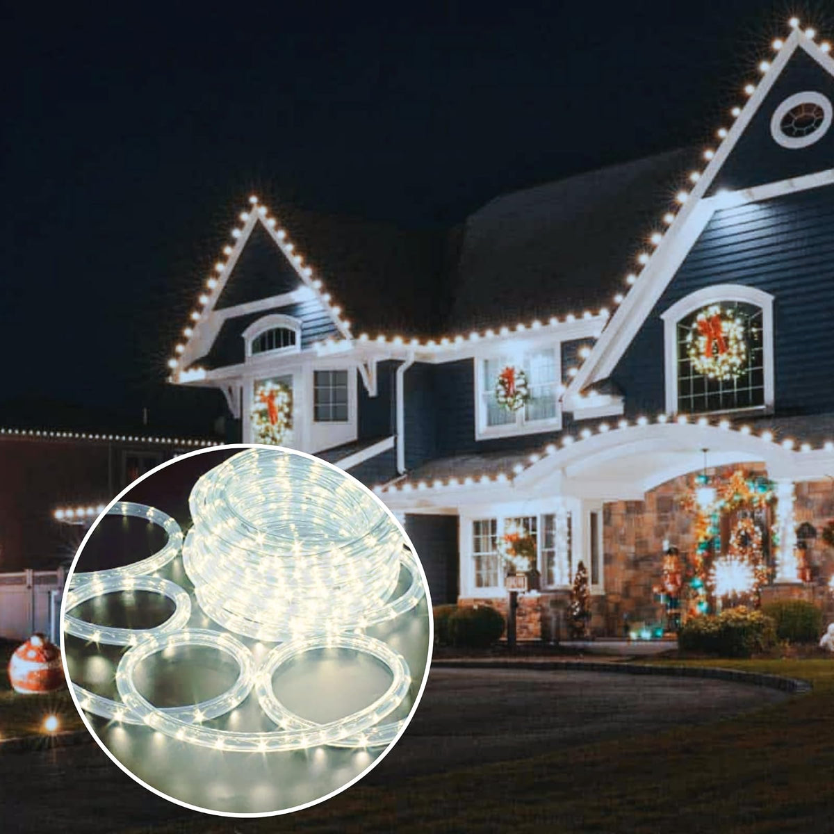 Luces LED para Exterior, 10M, 200 LEDs, 8 Modos de Iluminación, Manguera Transparente IP67 Impermeable, Decoración Navideña (Blanco Frío)