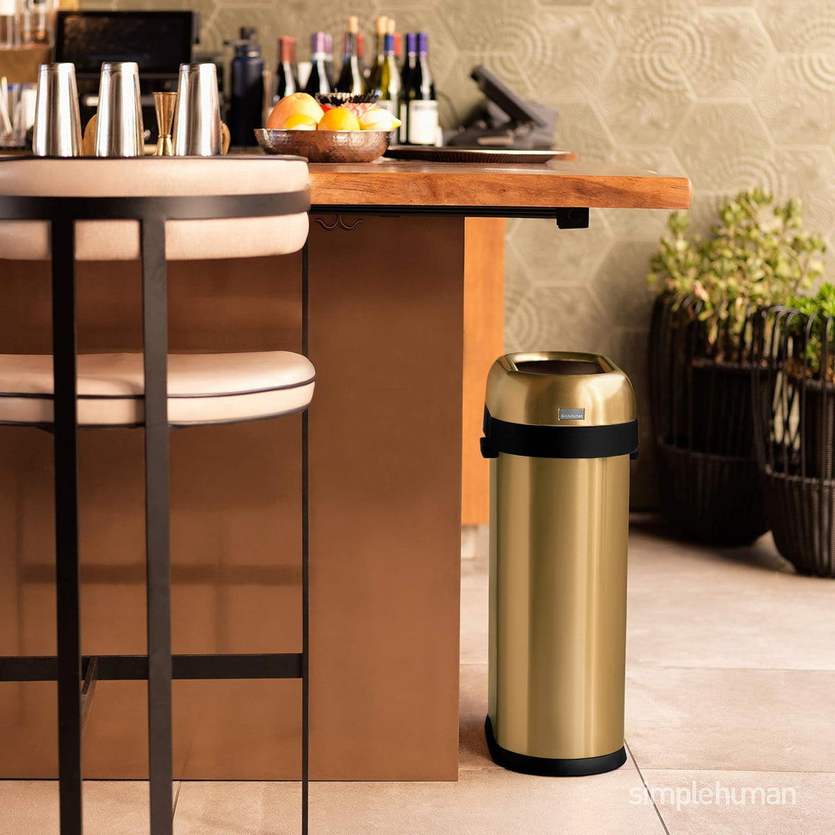 simplehuman, bote de basura estrecho abierto, acero inoxidable cepillado de gran espesor, 50 L