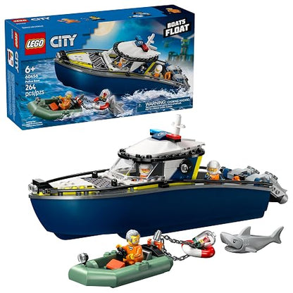 LEGO City Persecución en Barco de Policía Set de Construcción de Juguetes, Lancha Flotante y Bote Inflable del Ladrón, Idea de Regalo para Héroes Cotidianos de 6 Años o Más 60456