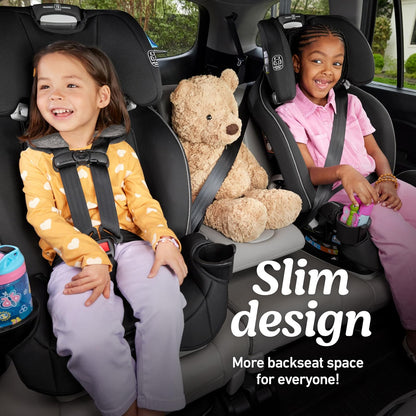 Graco Slimfit 3 en 1 Asiento de automóvil convertible, diseño ultra ahorro de espacio, Darcie 2.0, adecuado para respaldo trasero y delantero, asiento elevador de respaldo alto con reposacabezas de 10